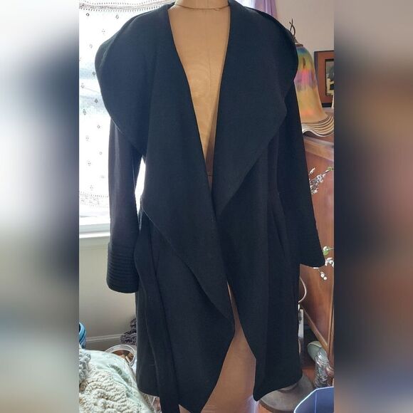ALFANI Wool Blend Wrap Coat Hooded Black  Size S/M Like New - Picture 5 of 12